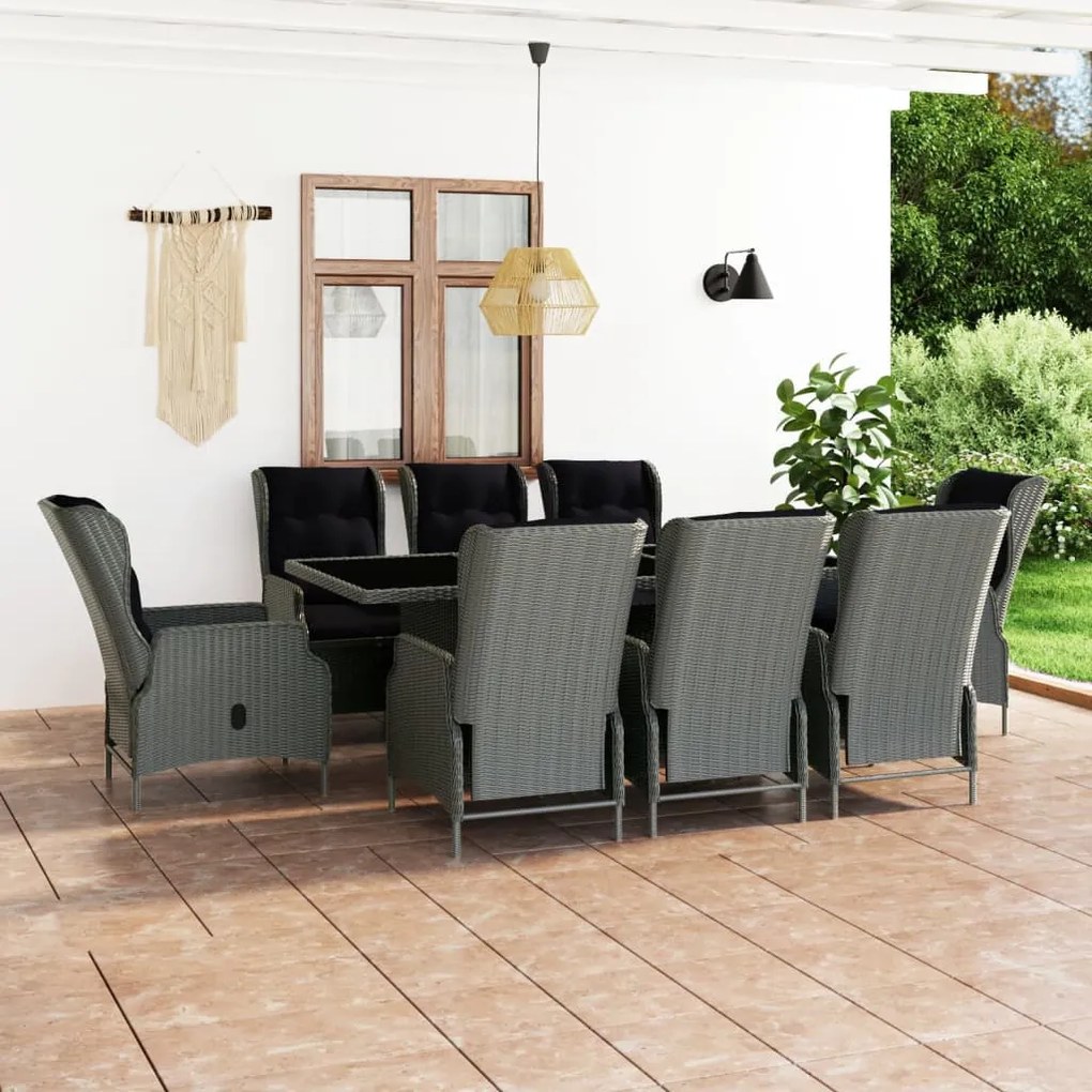 3060142 vidaXL Set mobilier de exterior cu perne 9 piese gri deschis poliratan