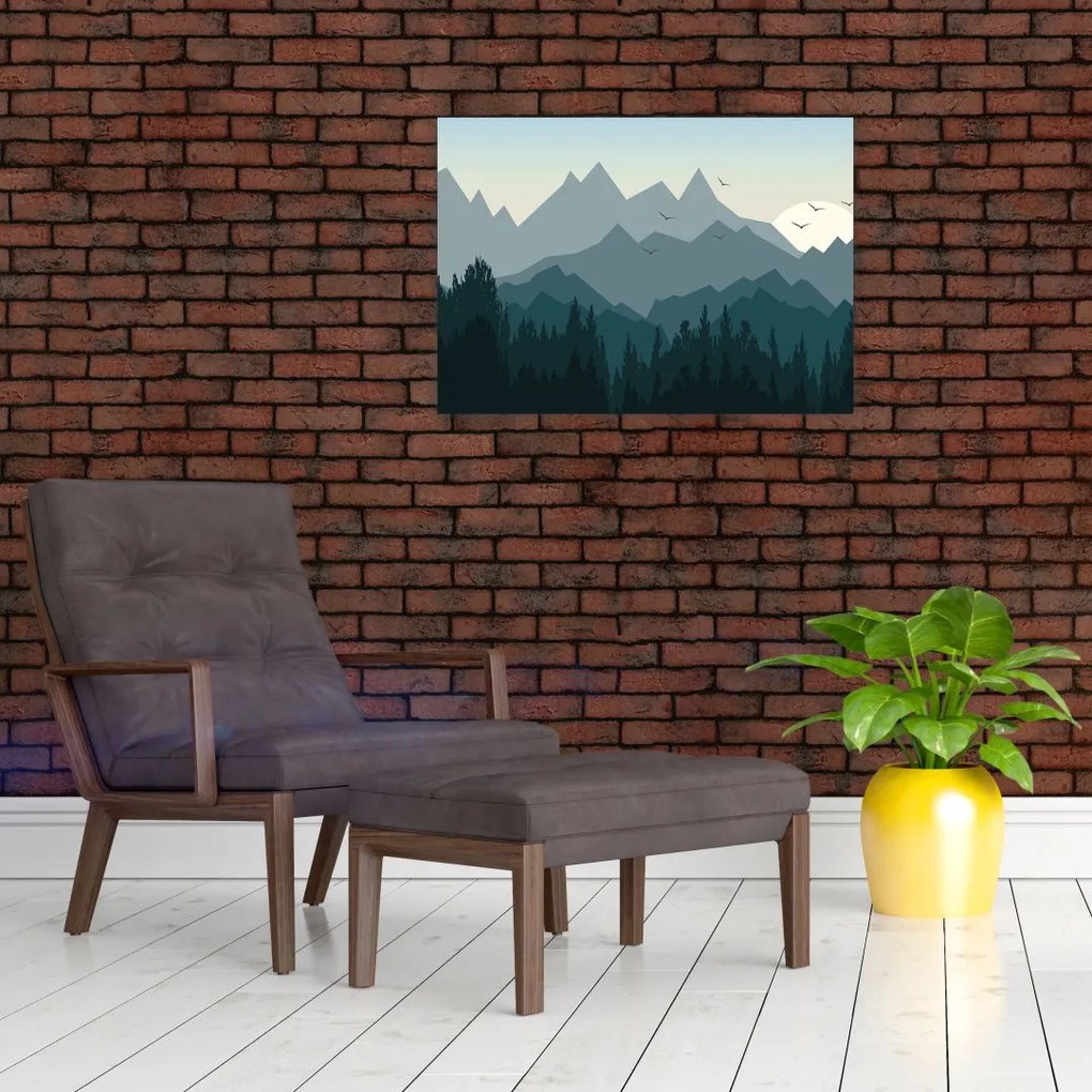 Tablou pe sticlă - Munții cu privirea graficeanului (70x50 cm)