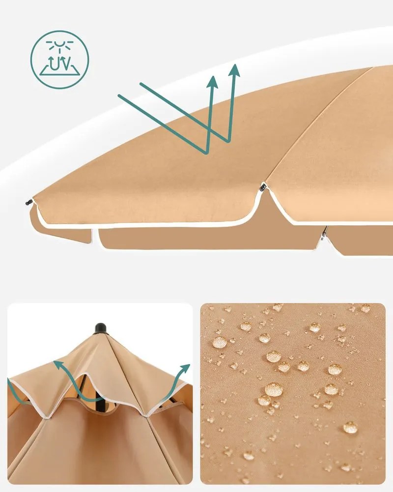 Umbrelă SOLARA, Ø160 cm, maro deschis (taupe) SongmicsHome