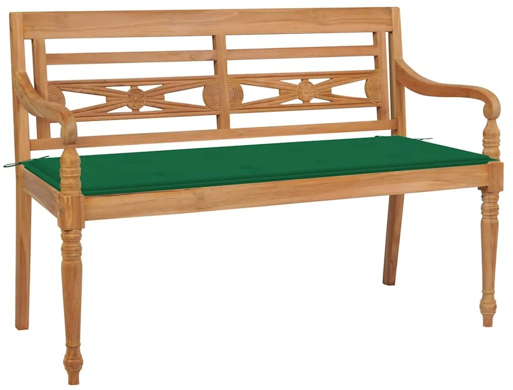 vidaXL Bancă Batavia cu pernă verde, 120 cm, lemn masiv tec