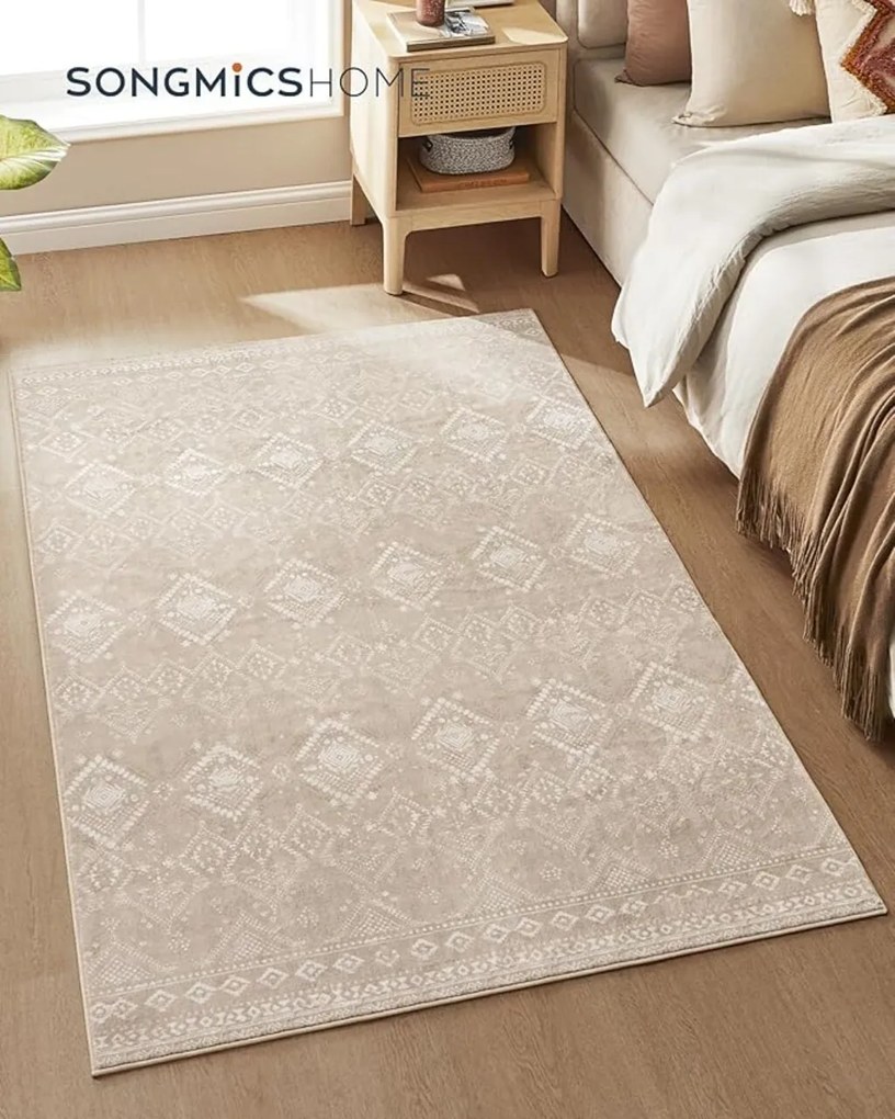 Covor antiderapant Songmics Boho, 120x170 cm, lavabil la masina, poliester, cappuccino