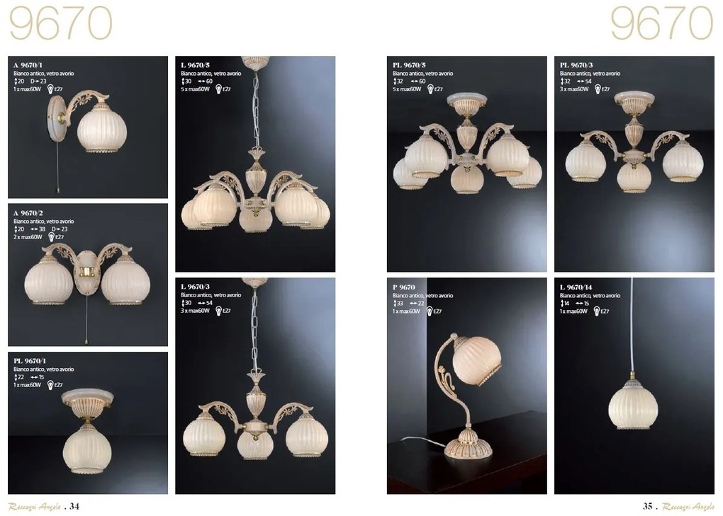 Lustra aplicata cu 3 brate clasica design italian 9670 RA-PL. 9670/3