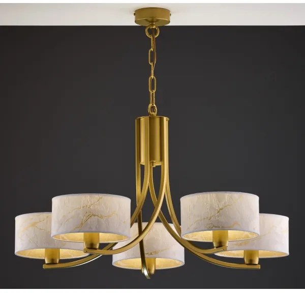 Jupiter 2097 - Candelabru suspendat pe lanț ARTHUR 5xE27/15W/230V alb/auriu/decor marmură