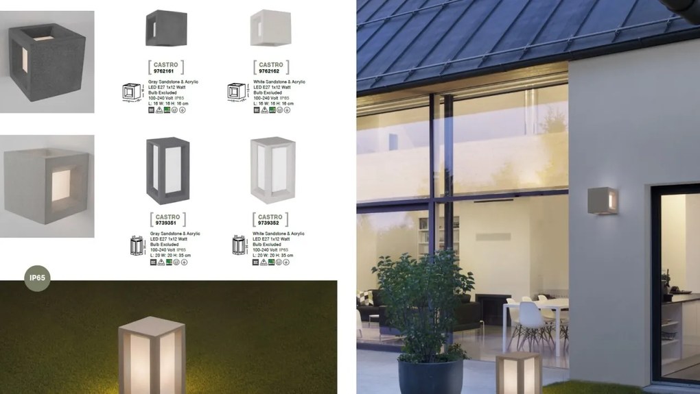 Aplica pentru iluminat exterior IP65 CASTRO alb, H-35cm NVL-9762162