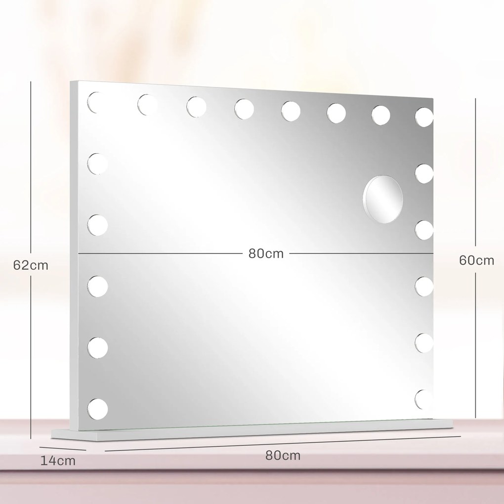 HOMCOM Oglindă machiaj luminoasă LED intensitate reglabilă, oglindă de mărire port USB, 80 x 62 cm | Aosom Romania