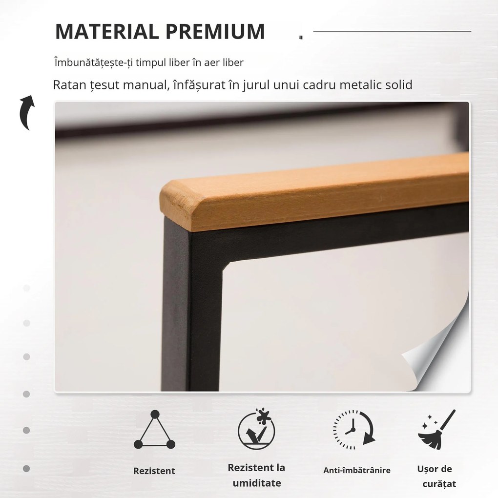 Outsunny Set Mobilier de Grădină din Ratan din 2 Scaune cu Brațe pentru Terasă, Bancă și Masă de Cafea, 80x42x37 cm, Negru | Aosom Romania