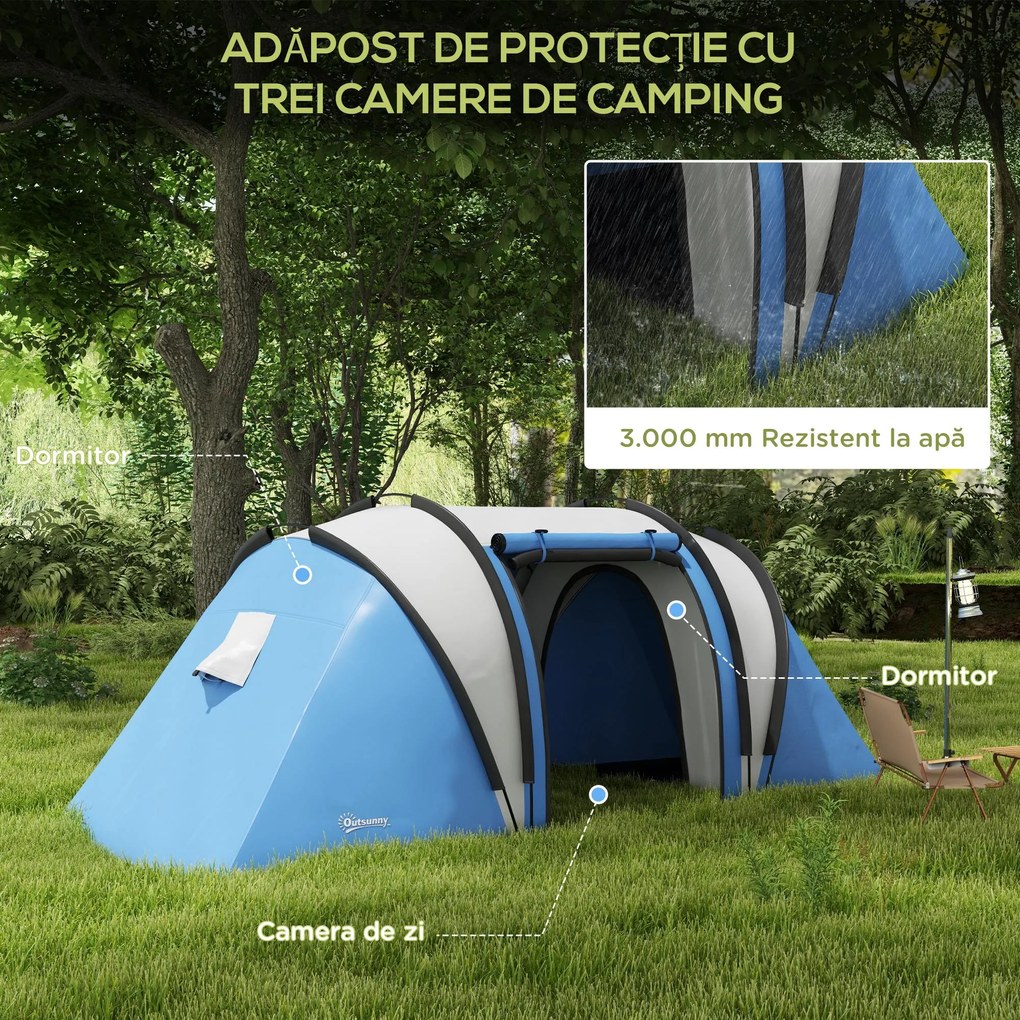 Outsunny Cort de camping pentru 4-5 persoane cu 2 dormitoare | Aosom Romania