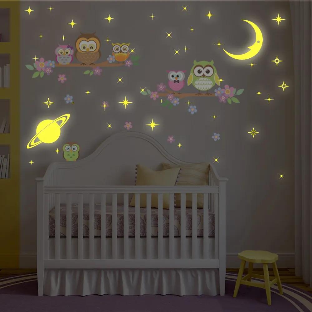 Sticker Moon and Stars Glow with Owl Tree -  Stickere Decorative BeeStick