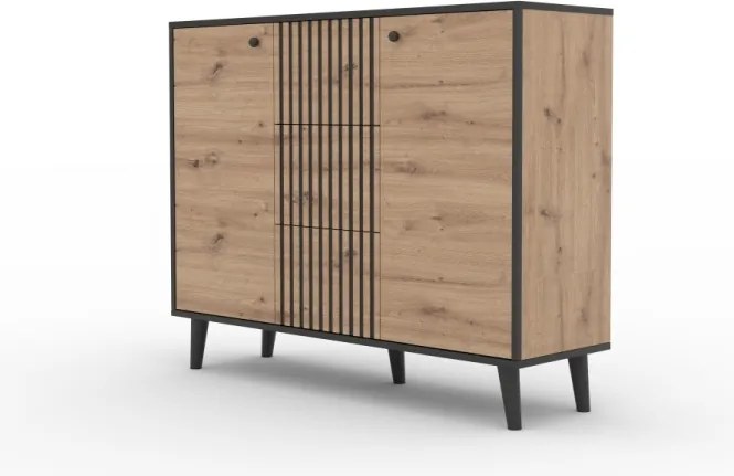 Comodă cu doua usi si trei sertare, 120x35x90cm, FADI, ADRK Furniture (Culoare: Artisan / Negru)
