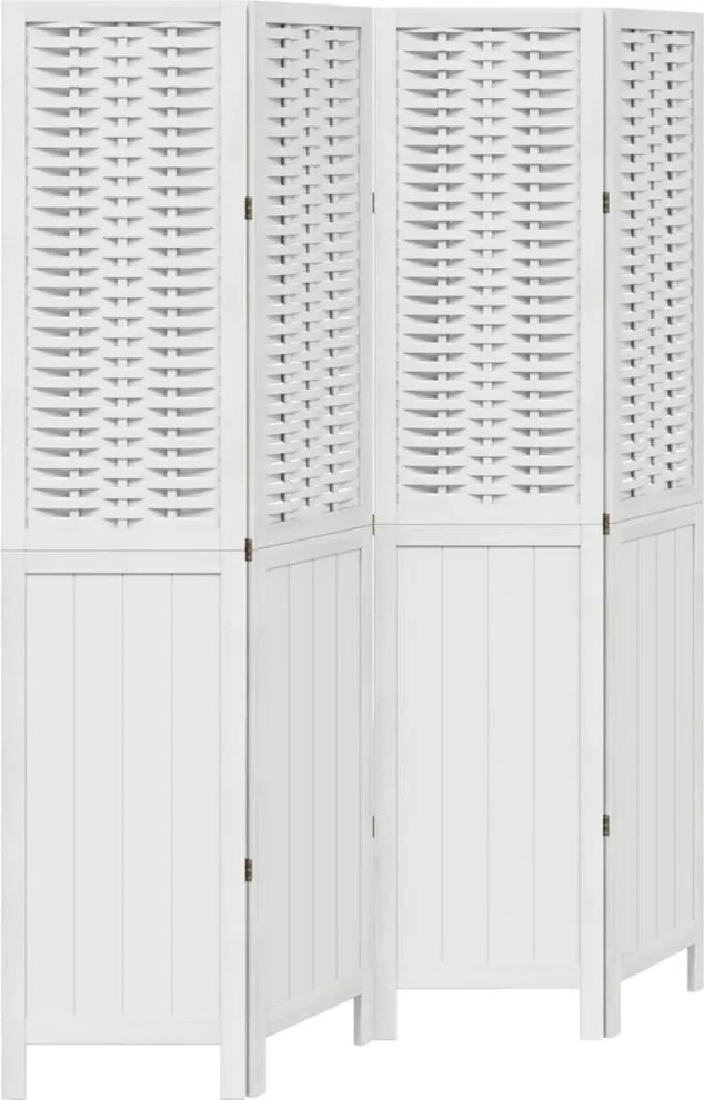 vidaXL Paravan cameră 4 panouri, alb, lemn masiv paulownia