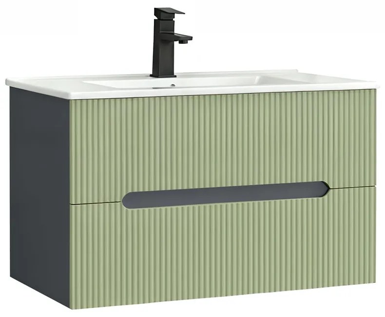 Trent 80 dulap de baie inferior cu chiuvetă ceramică (2 sertare) gri antracit-verde fistic