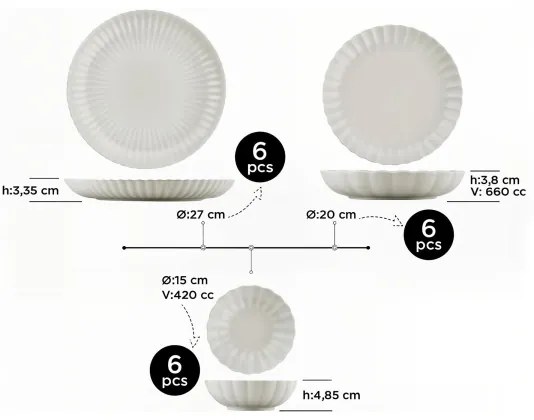 Set de masă, 18 piese, alb, din porțelan