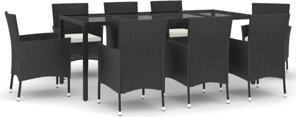 vidaXL Set mobilier de grădină cu perne, 9 piese, negru, poliratan