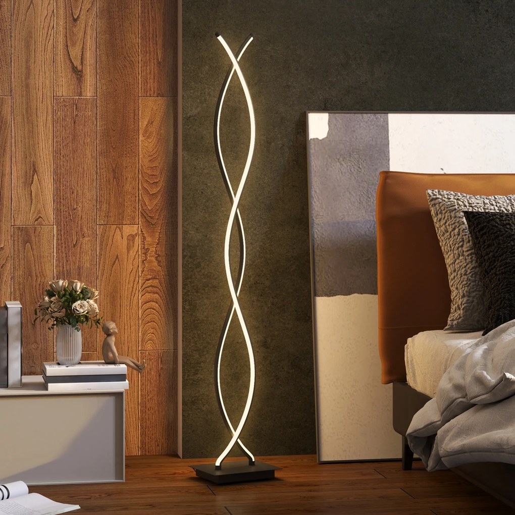 HOMCOM Lampadar de salon cu design spirală dublă, 3 niveluri de luminozitate, comutator de picior, modern și elegant, negru | Aosom Romania