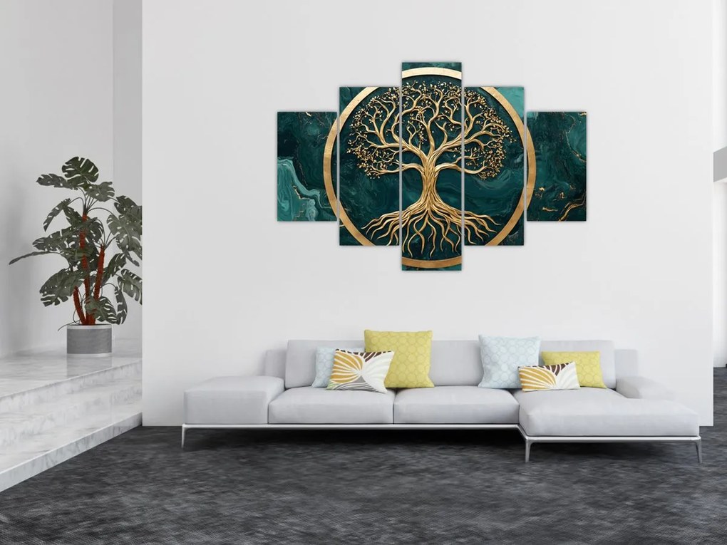 Tablou – Arborele vieții auriu în marmură (150x105 cm)