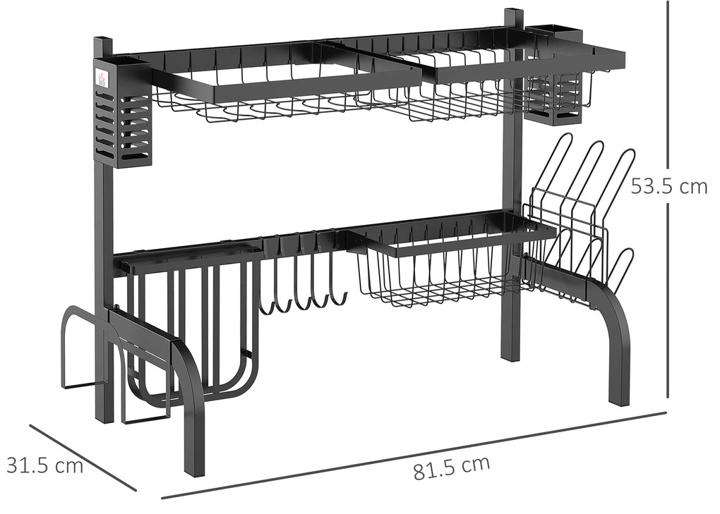 HOMCOM Uscător de Vase de Tip Stand Modular cu 2 Nivele 65x31.5x52.5 cm Negru | Aosom Romania