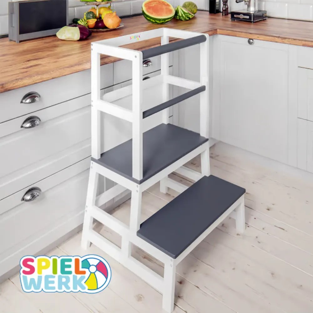Turn de învățare PLAY din pin, 93x51x50cm, albă/antracit Spielwerk