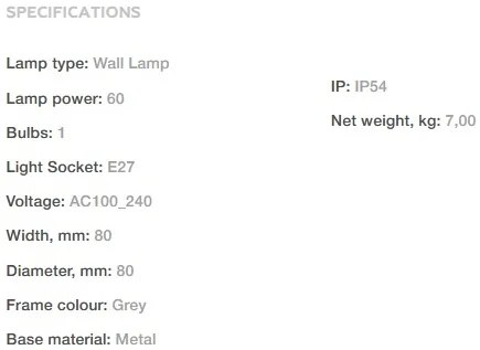 Aplica de perete exterior, IP54 Willis gri