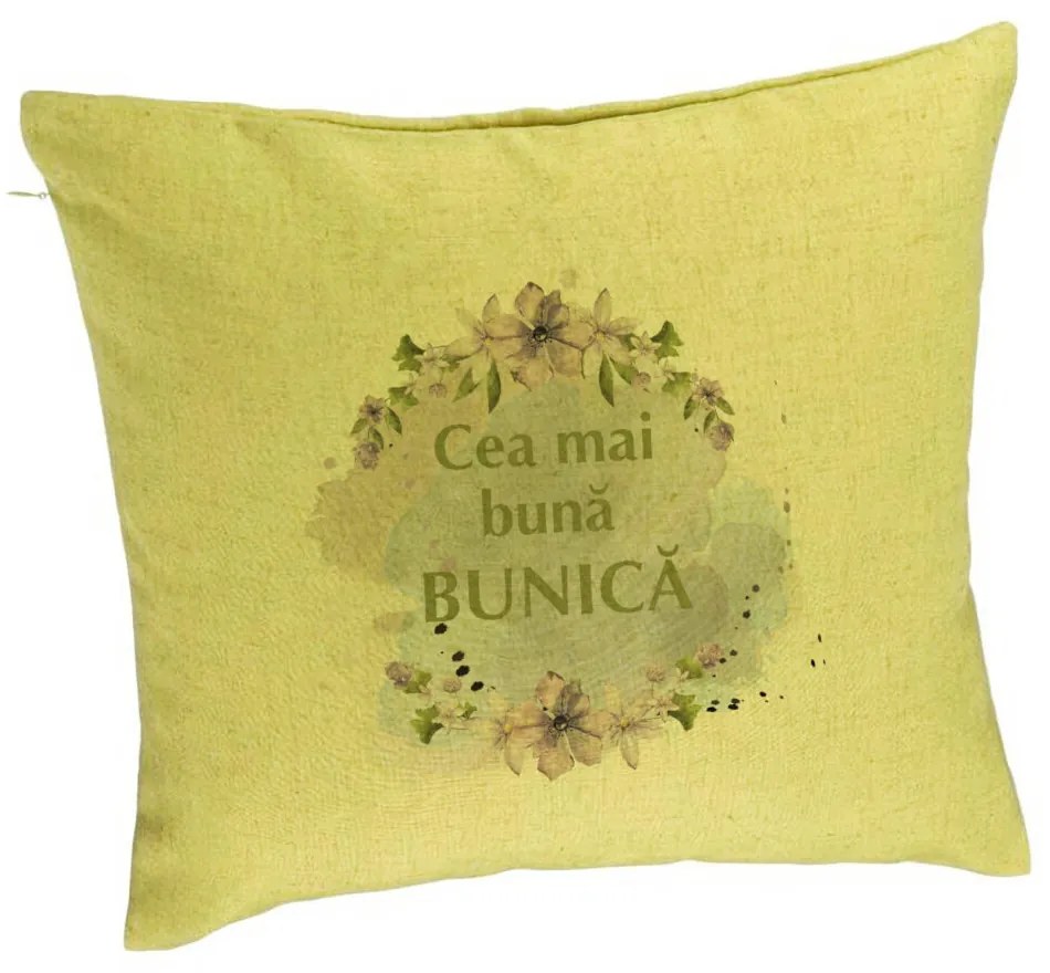 Perna Decorativa pentru Bunica 2, 40x40 cm, Verde, Husa Detasabila, Burduf