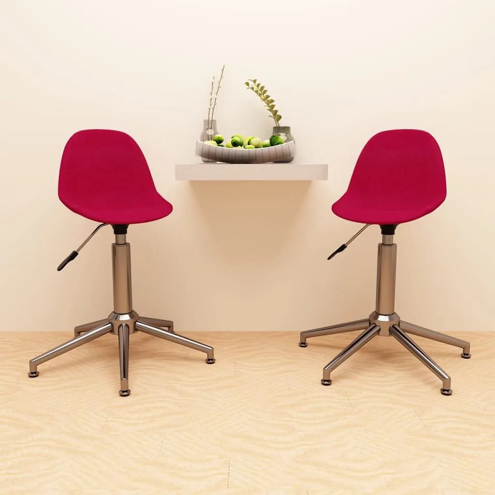 333447 vidaXL Scaune de bucătărie pivotante, 2 buc., roșu vin, textil