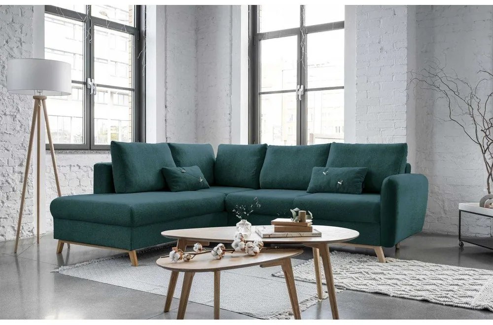 Colțar extensibil cu șezlong pe partea stângă Miuform Scandic Lagom L, turcoaz