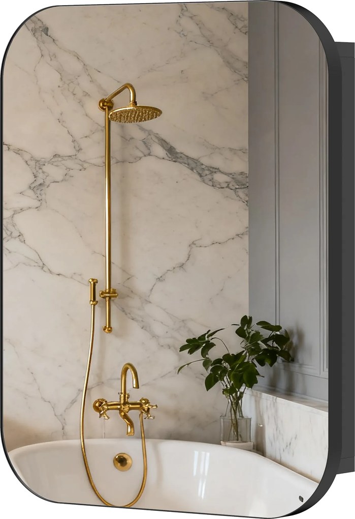 HOMCOM Dulap cu oglindă pentru baie, dulap baie cu oglindă, raft reglabil, 40,2 x 10,2 x 50,9 cm, Negru | Aosom Romania