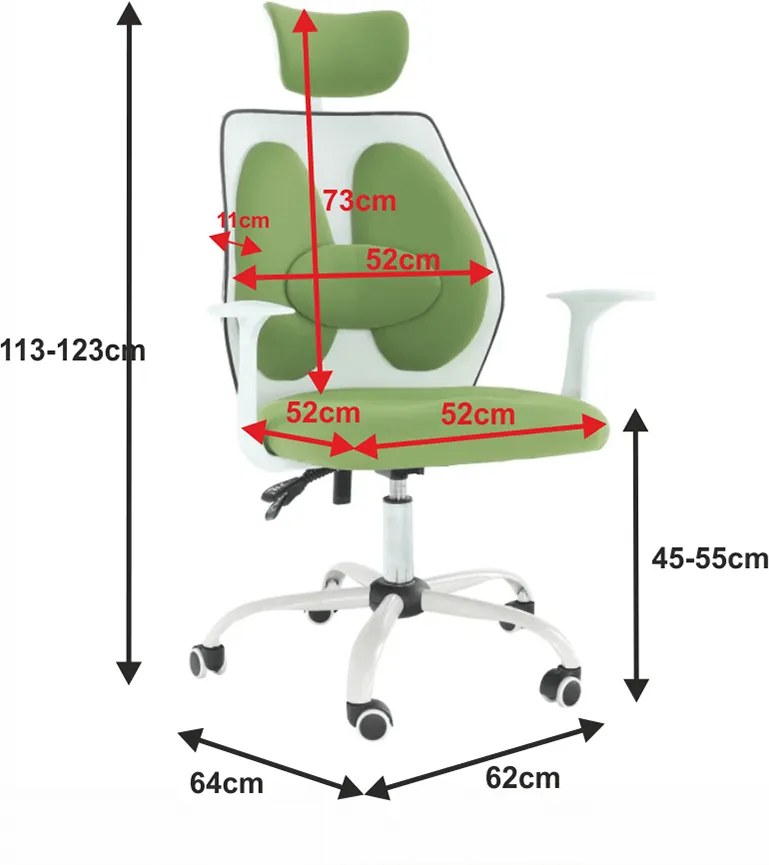 Scaun birou cu tetieră, verde/alb, BENNO UT-C568X NEW