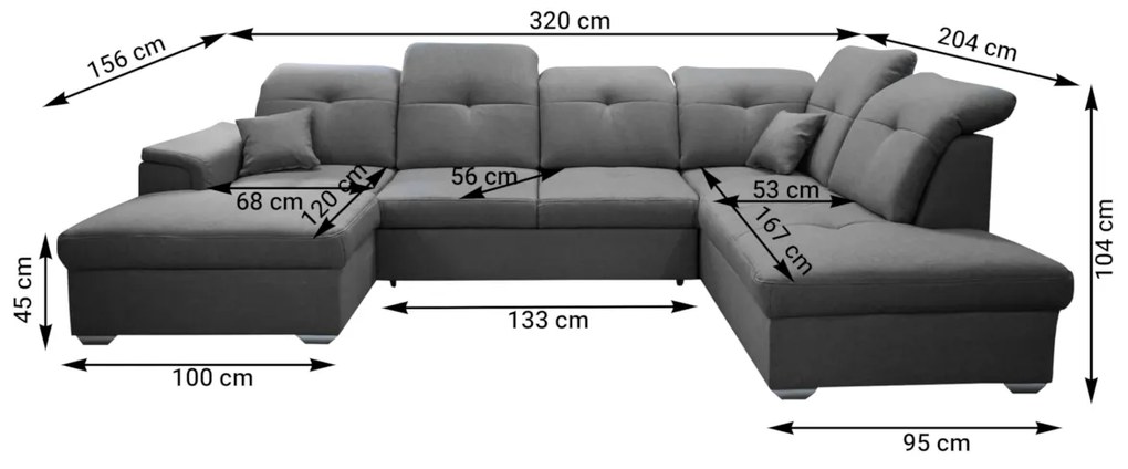 Supermobel Canapea in forma de U DAVIO, 320x85-104x204/156, sawana 27, stanga