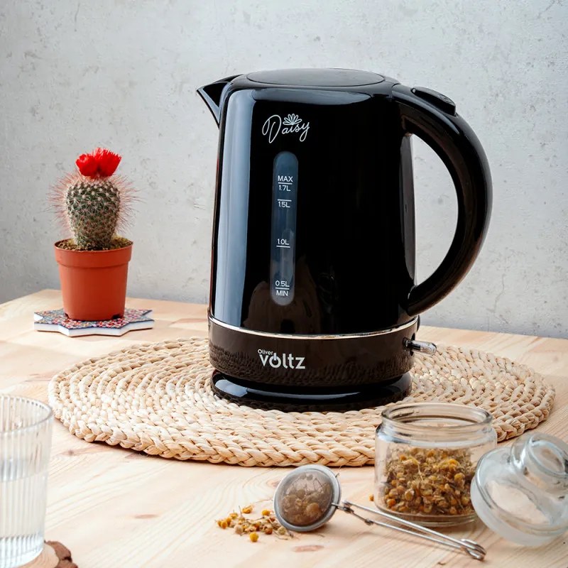 Cana electrica Oliver Voltz Daisy OV51230W, 2200W, 1.7 L, Oprire automată, Negru