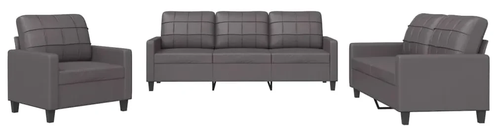 3201340 vidaXL Set de canapele cu perne, 3 piese, gri, piele ecologică