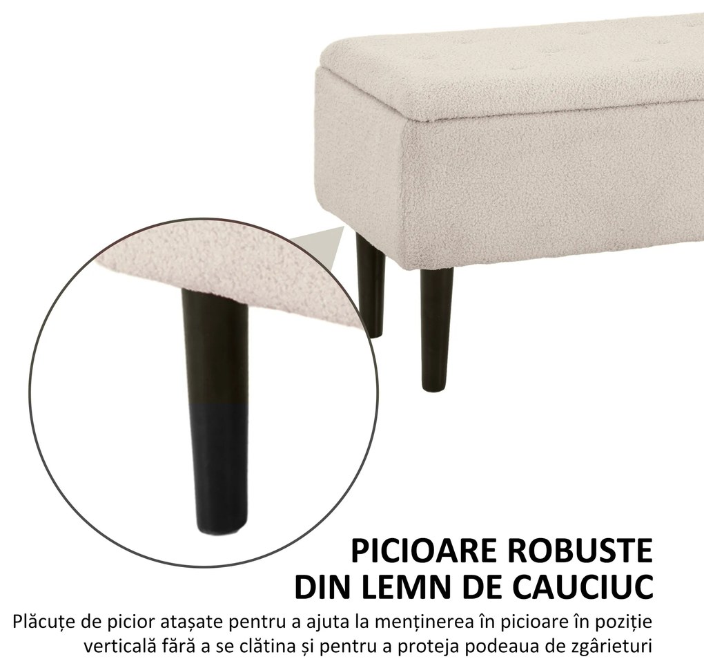 HOMCOM Scaun Modern cu Spațiu de Depozitare și Picioare din Lemn, Scaun Tapițat pentru Living sau Dormitor, 95x38x45 cm, Bej | Aosom Romania