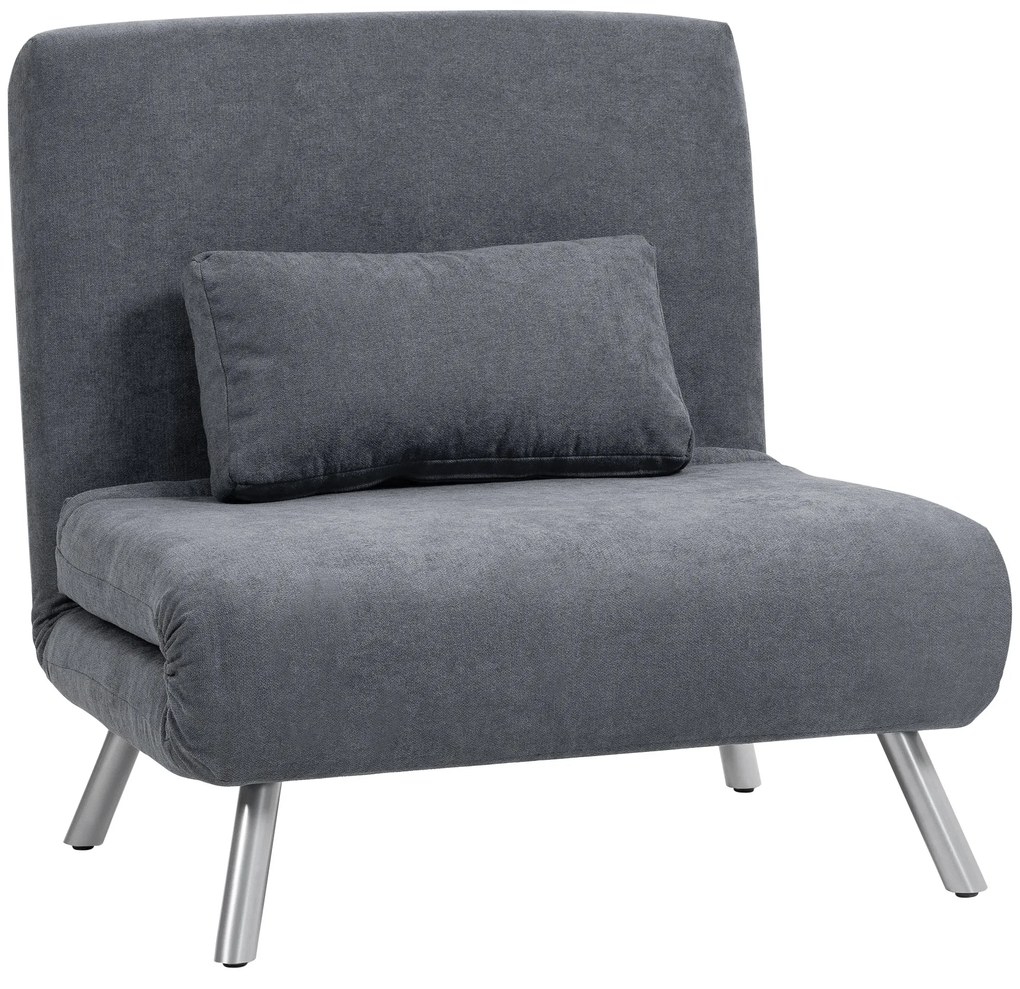 HOMCOM Fotoliu cu functie de pat, design 2-in-1, fotoliu de dormit, pat de oaspeti, husa material, cu perna, Gri inchis | Aosom Romania