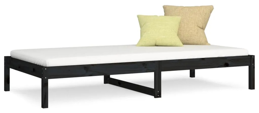 820426 vidaXL Pat de zi 3FT Single, negru, 90x190 cm, lemn masiv de pin