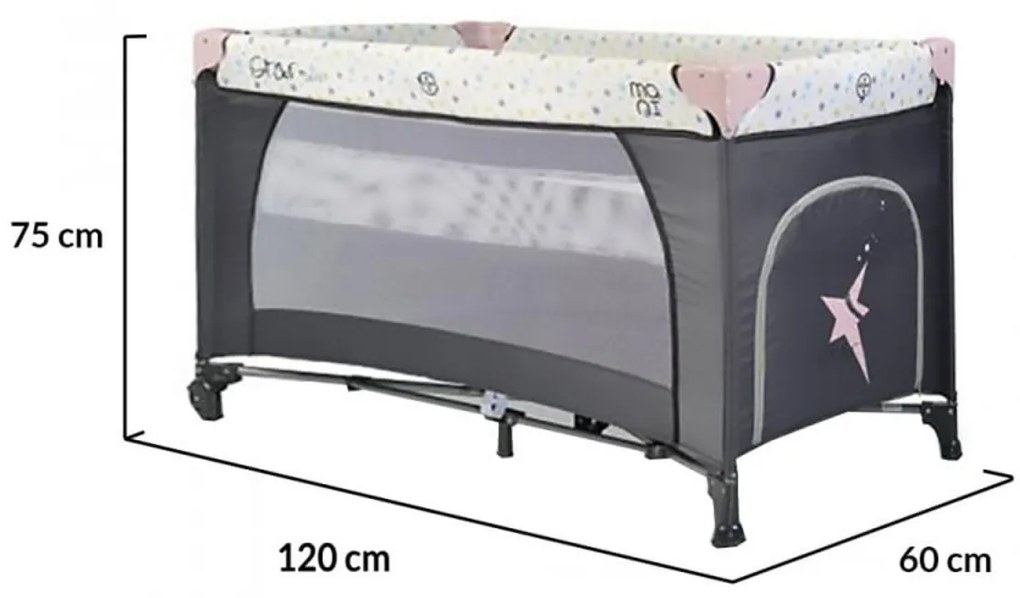 Patut pliant transformabil in tarc copii NOVOKIDS™ Little Star NEST, 60X120 cm, 2 Niveluri, Pliabil, Cu geanta transport inclusa, Fermoar acces