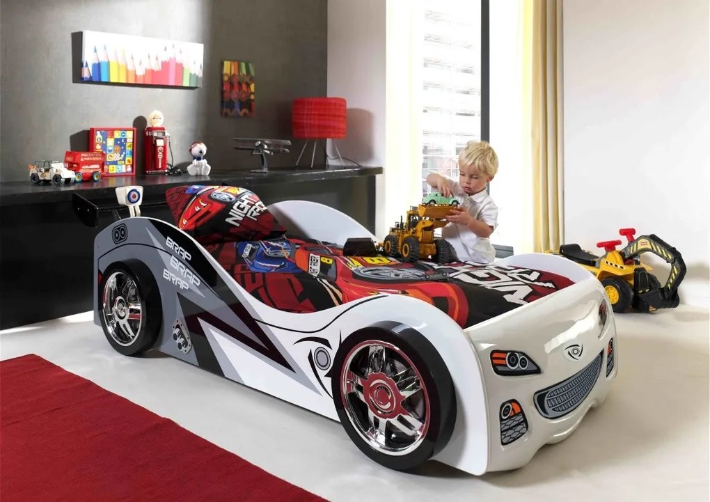 Pat copii auto BRAP BRAP cu SALTEA PAT COPII