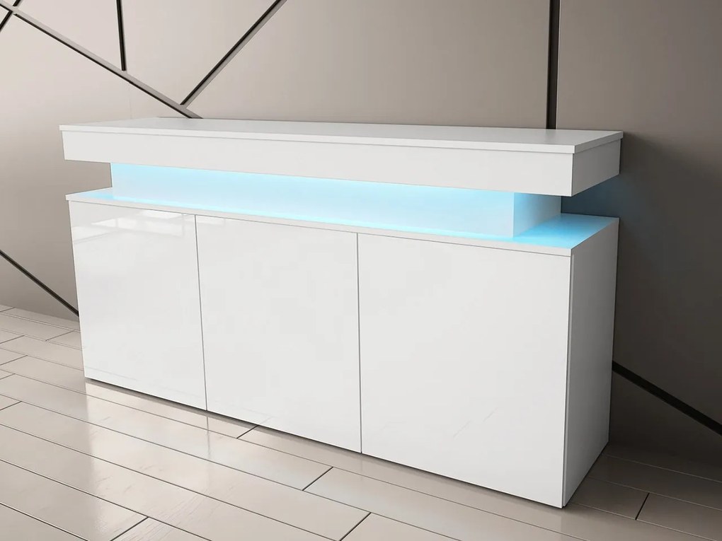 Dulap Lesteralo 3D 160 (Alb + lucios Alb) (cu iluminat LED). 1105936