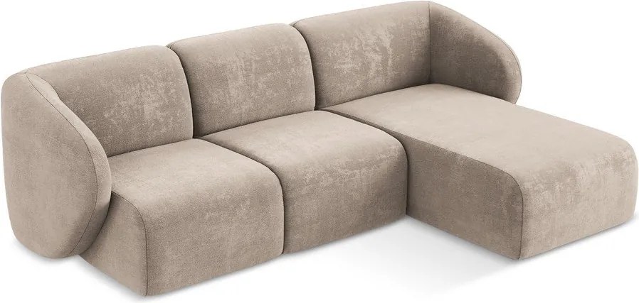 Colțar maro deschis cu tapițerie din chenille (cu colț pe partea dreaptă/cu șezlong) Lani – Makamii