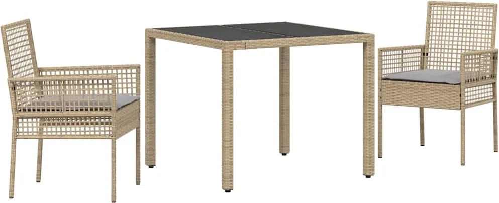 vidaXL Set de masă pentru grădină 3 pcs Bej poliratan