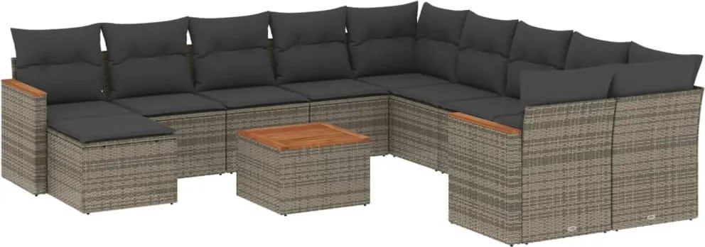 vidaXL Set canapea de grădină cu perne, 12 piese, gri, poliratan