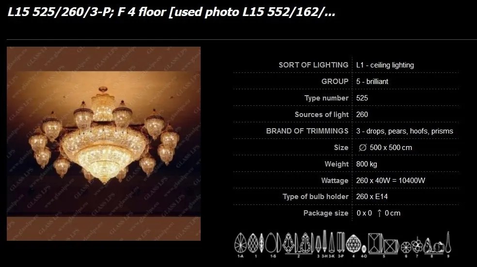 Lustra LUX cristal Bohemia diametru 500cm, L15 525/260/3-P; F 4 floor