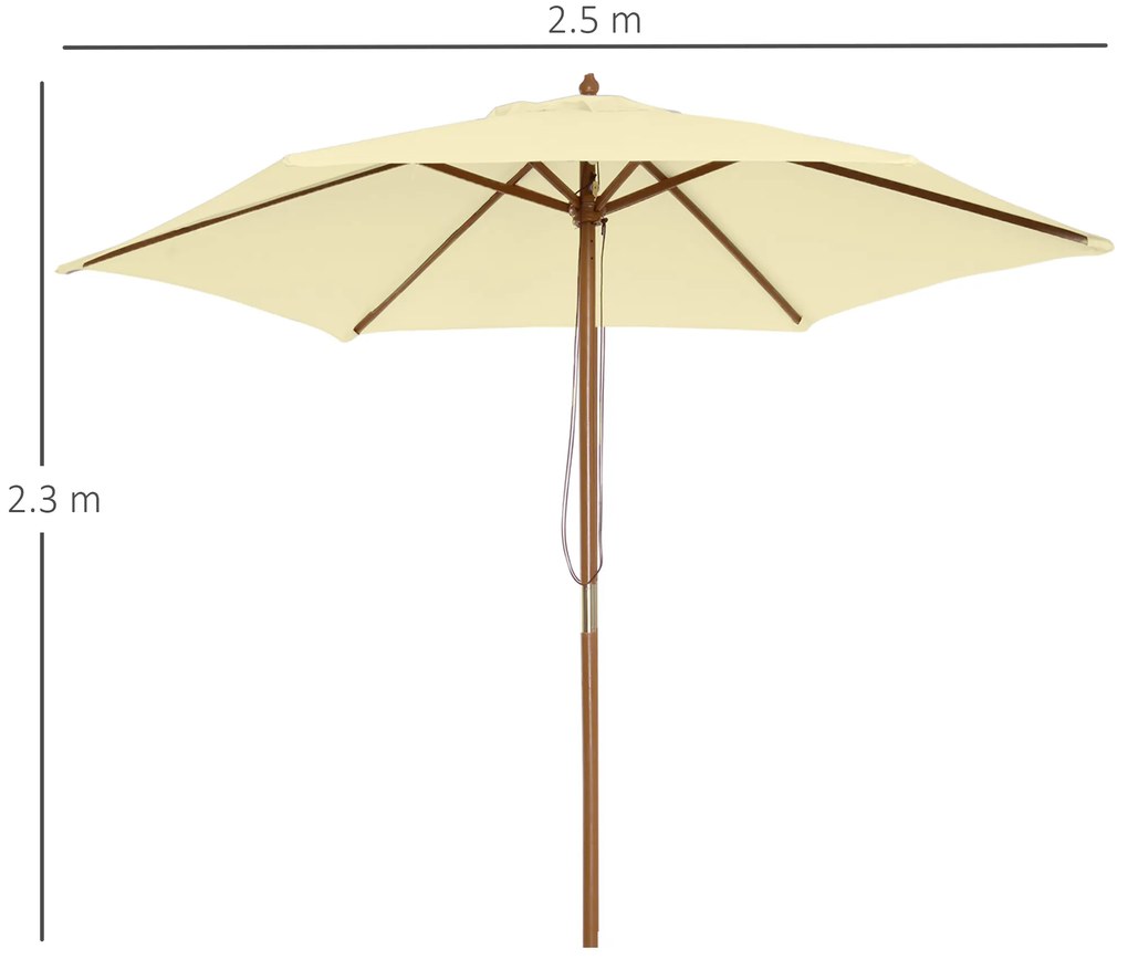 Outsunny Umbrelă de Soare pentru Grădină cu Suport din Lemn, Design Elegant, 2.5x2.3m, Crem, Protecție UV | Aosom Romania