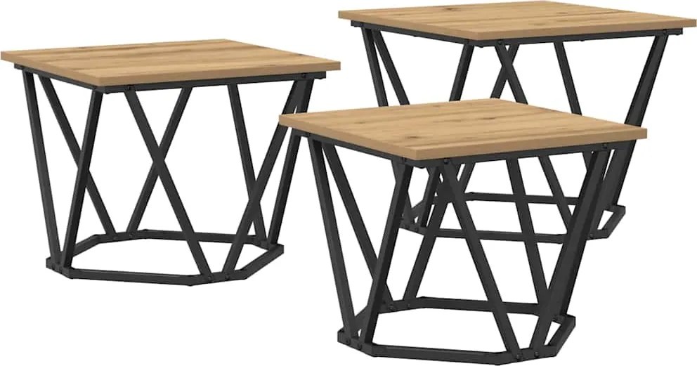 vidaXL Masă de cafea 3 pcs Stejar Artizanal Lemn ingineresc și oțel