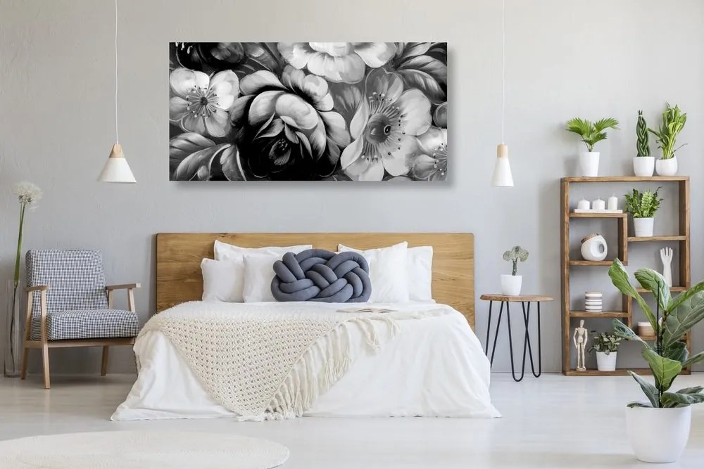 Tablou lumea florilor în design alb-negru