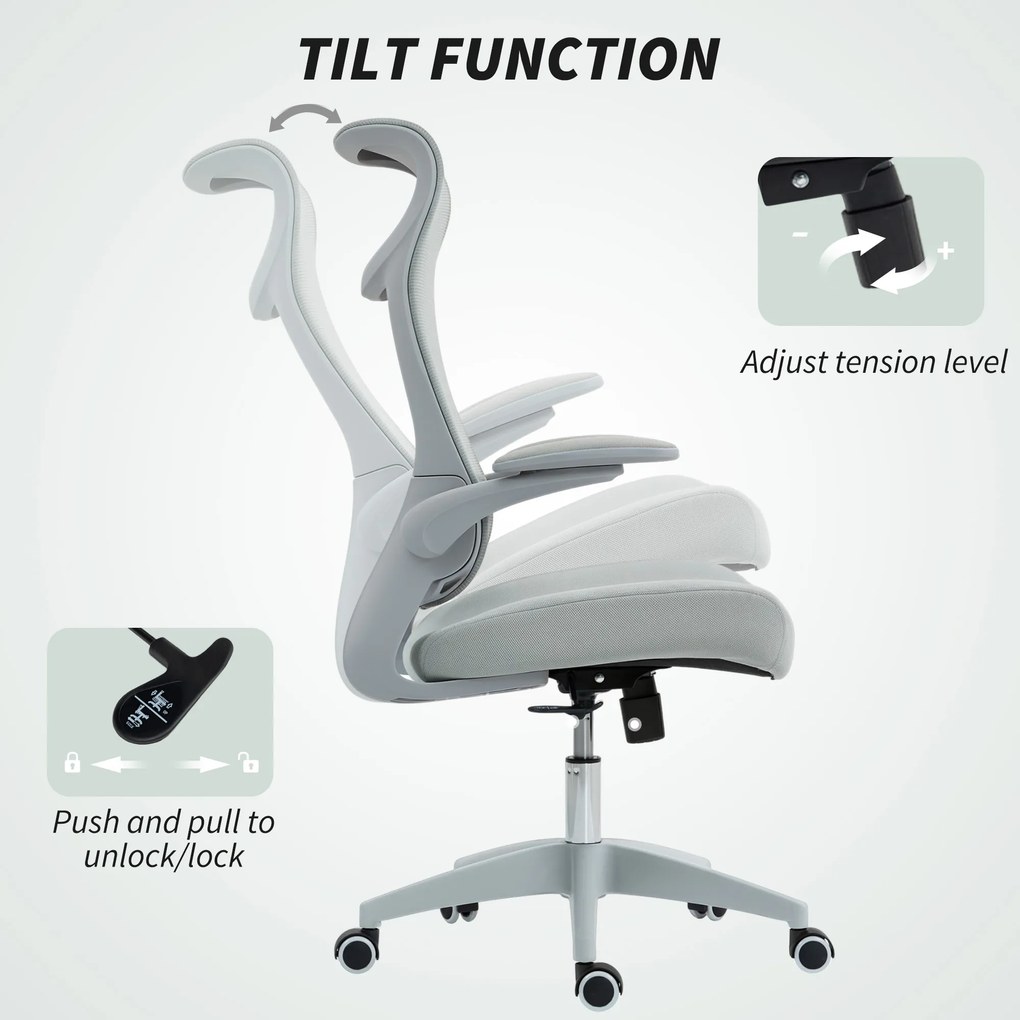 HOMCOM Scaun de birou ergonomic cu cotiere reglabile și tetieră, gri | Aosom Romania