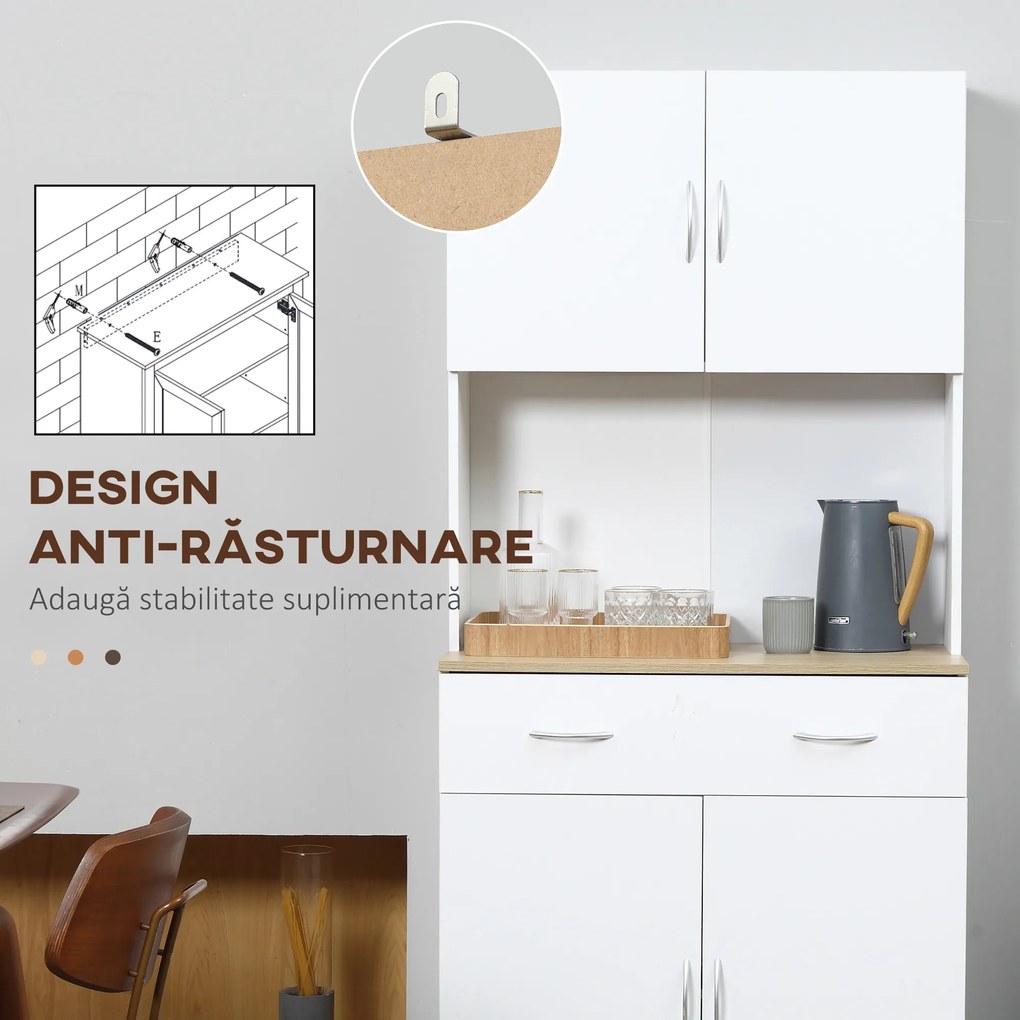 Bufet de bucatarie cu dulapuri HOMCOM, 80x40x180cm, alb | Aosom Romania