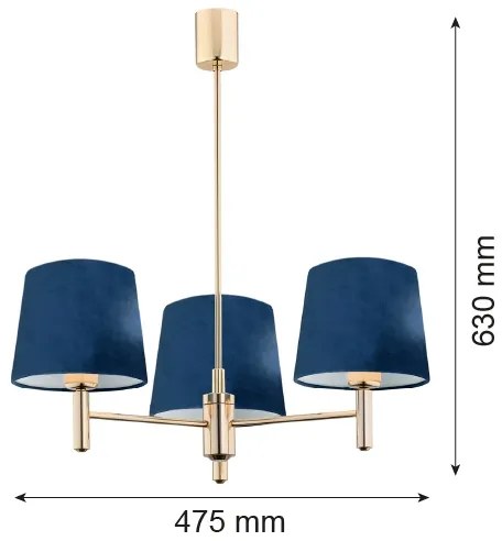 Lustră pe tijă PONTE 3xE27/15W/230V albastră/alamă Argon 1485