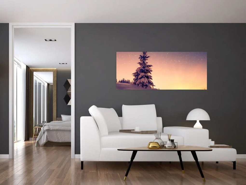 Tablou cu copac înzăpezit pe luncă (120x50 cm)