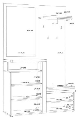 Set Hol Tuluza, Alb Si Stejar Artisan Si Alb Lucios, 128.5 Cm