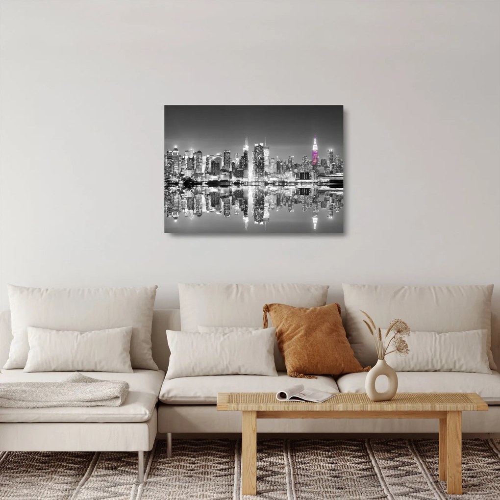 Tablou pe sticlă - New York și zgârie-norii mov (70x50 cm)
