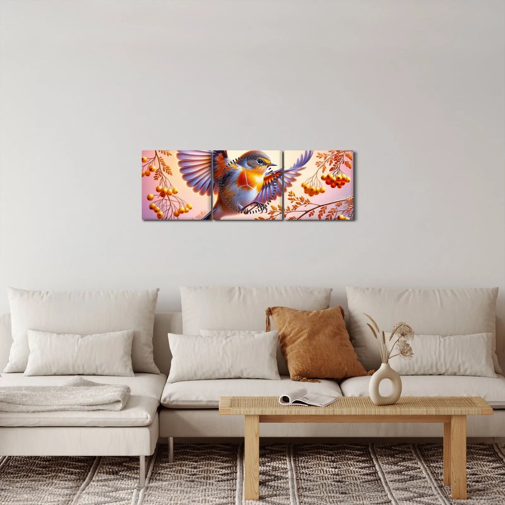 Tablou - Pasăre cu scoruș (cu ceas) (90x30 cm)